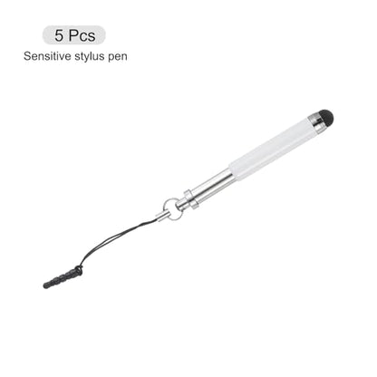 MECCANIXITY 5pcs Metallic Stylus Pen Retractable Aluminum Alloy Mini Capacitive Pens for Universal All Touch Screen Devices, White - color: White