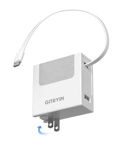 Portable Charger Block, Retractable Wall Charger, 40W PD Fast Charging Block with 33.5in Lightning Cable, Power Adapter with Foldable Plug for iPhone14/13/12, White - color: White, size: Lightning Cable with Type A Port