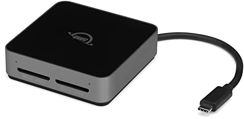 OWC Atlas Dual SD Card Reader with USB-C 10Gb/s | Simultaeously access two SDXC UHS-II cards at full speed - Built-in cable with storage - USB-C port for longer cable use - size: Dual SD