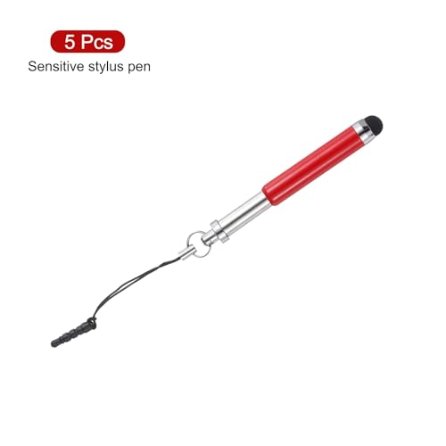 MECCANIXITY 5pcs Metallic Stylus Pen Retractable Aluminum Alloy Mini Capacitive Pens for Universal All Touch Screen Devices, Red - color: Red
