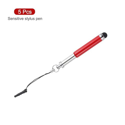 MECCANIXITY 5pcs Metallic Stylus Pen Retractable Aluminum Alloy Mini Capacitive Pens for Universal All Touch Screen Devices, Red - color: Red