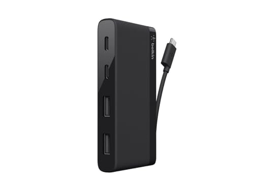 Belkin 4-Port USB C Hub - Ultra Portable Design - USB Type C Hub Docking Station With Two USB C & Two USB A Ports - USB Hub Connects Via USB C Cable - USB Adapter - No Pass-Through Charging