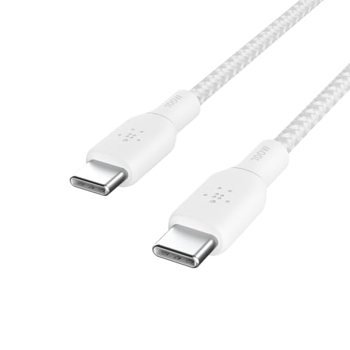 Belkin USB C to USB C 100W Braided Cable Fast iPhone Charger Cord, 9.9ft (Pack of 6) - color: White, style: 9.9ft (Pack of 6)