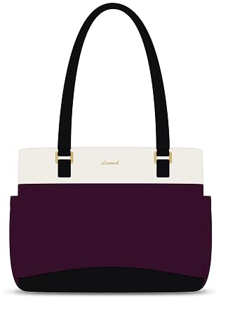 LOVEVOOK Laptop Tote Bag for Women with 3 Separate Pocket Work Bag with Large Cup Holder Computer Briefcase for Teacher Nurse - color: Purple-black, size: 15.6 Inch