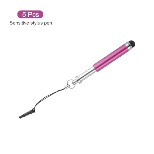 MECCANIXITY 5pcs Metallic Stylus Pen Retractable Aluminum Alloy Mini Capacitive Pens for Universal All Touch Screen Devices, Rose Red - color: Rose Red