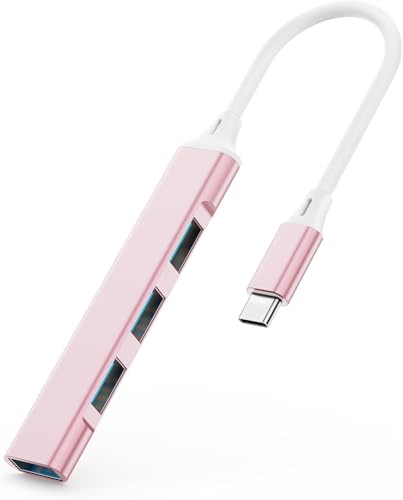 USB C to USB Hub Adapter, 4 Port (1 USB 3.0 + 3 USB 2.0), 5Gbps High Speed Data, Slim Aluminum Type C Hub for MacBook & USB-C Laptops (Pink) - color: Pink