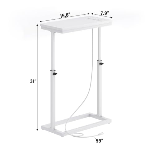 TUTOTAK End Table with Charging Station, Side Table, Tall Couch Table | Sofa Table, for living Room, Bedroom, White TB01BW084 - color: White, size: 1 Pack, style: With Plug