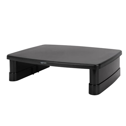 Amazon Basics Height Adjustable Monitor Stand Riser with Storage Organizer, 3-Level Stackable Design, Durable ABS Plastic, Supports up to 22lbs, for Monitors & Laptops, Black
