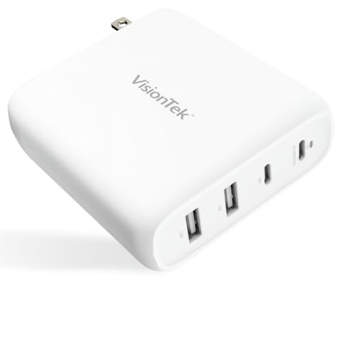 VisionTek 100W 4-Port USB-C Wall Charger, GaN Fast Charge, Foldable Plug | USB-C/USB-A PD Safe Fast Charging, GaN, Compact & Foldable Design, Travel Adapter, Universal Power Laptops, Tablets, Phones