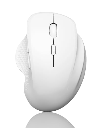 Uiosmuph G09 Bluetooth Wireless Mouse, Rechargeable Ergonomic Mouse - White | Dual Mode BT5.1&2.4G, USB C Charging, Silent Click, Side Buttons, 1600DPI, USB Receiver, Type C Adapter, for Laptop/Mac/iPad - color: White