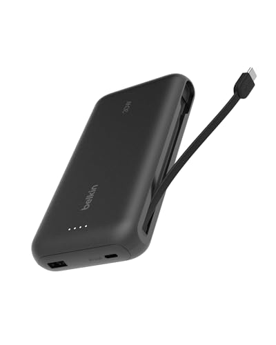 Belkin 20000mAh 30W USB C Power Bank, Portable Charger for iPhone & iPad | Fast Charging, Integrated USB C Cable, Eatra USB C Port, iPhone 17, iPad, Samsung Galaxy S26, Charge 2 Devices - color: Black, style: 20K mAh