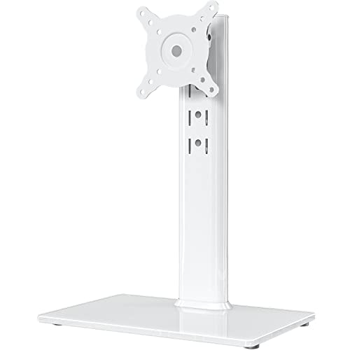 Hemudu Single LCD Computer Monitor Free-Standing Desk Stand Riser for 13 inch to 32 inch Screen with Swivel, Height Adjustable, Rotation, Holds One (1) Screen up to 77Lbs(HT05W-001) White - color: White