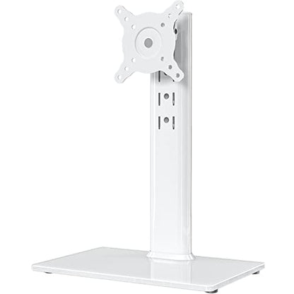 Hemudu Single LCD Computer Monitor Free-Standing Desk Stand Riser for 13 inch to 32 inch Screen with Swivel, Height Adjustable, Rotation, Holds One (1) Screen up to 77Lbs(HT05W-001) White - color: White