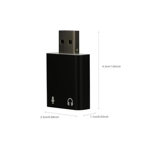 External USB 7.1 Audio Sound Card Aluminum Drive-Free Adapter for PC Laptop Live Streaming with Headphone and Microphone Jack, Black, Compatible with Multiple Operating Systems