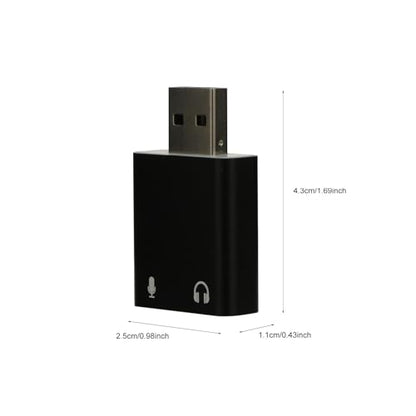 External USB 7.1 Audio Sound Card Aluminum Drive-Free Adapter for PC Laptop Live Streaming with Headphone and Microphone Jack, Black, Compatible with Multiple Operating Systems