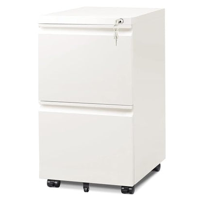 DEVAISE 2 Drawer File Cabinet with Lock for Home Office, Fully Assembled | Under Desk Metal Filing Cabinet with Wheels, Fits Letter/Legal/A4 Size, White - color: White, size: 17"D x 15"W x 27"H