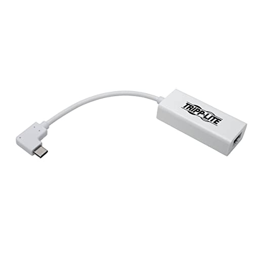Tripp Lite Right Angle USB C to Ethernet Adapter, Thunderbolt 3 to Ethernet Adapter, Gigabit Ethernet Adapter, USB 3.1 Gen 1, 10/100/1000 Mbps, White (U436-06N-GBW-RA)