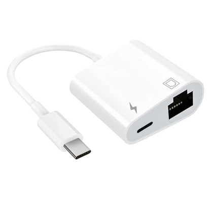 USB-C Ethernet Adapter with Charging - Portable LAN Network Adapter Compatible for iPhone 15 Pro/Max/Plus, MacBook Pro/Air 2018, Samsung, iPad and More