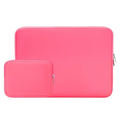 RAINYEAR Laptop Sleeve Case Compatible with 13.3 Inch Notebook Computer Tablet Chromebook 14" MacBook Pro/Max M1 M2 M3 M4 M5 Soft Carrying Bag Protective Cover with Accessories Pouch (Bright Pink) - color: Bright Pink, size: 13"-13.3"
