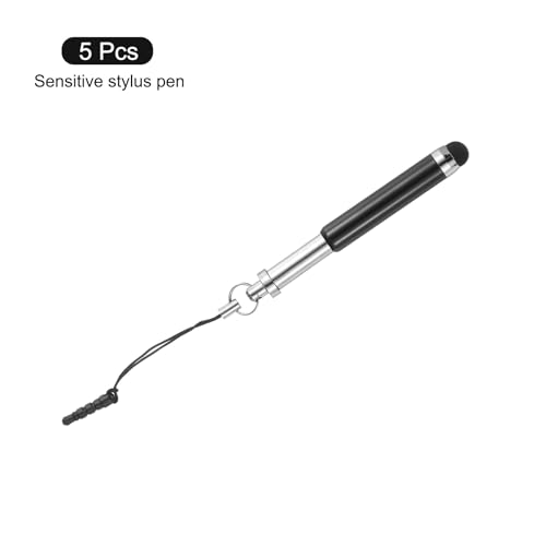 MECCANIXITY 5pcs Metallic Stylus Pen Retractable Aluminum Alloy Mini Capacitive Pens for Universal All Touch Screen Devices, Black - color: Black