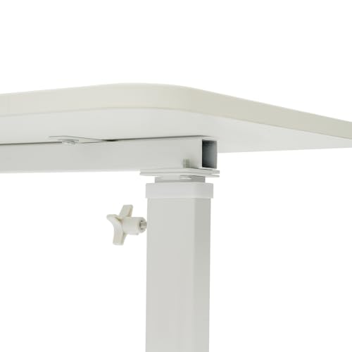 Overbed Table with Hidden Wheels, Bedside Table with Height Adjustable, H-Shaped Base, White Modern Rolling Table Tray & Laptop Cart for Laptop, Reading & Dining