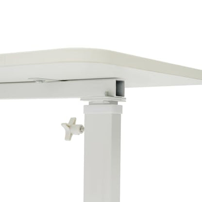 Overbed Table with Hidden Wheels, Bedside Table with Height Adjustable, H-Shaped Base, White Modern Rolling Table Tray & Laptop Cart for Laptop, Reading & Dining