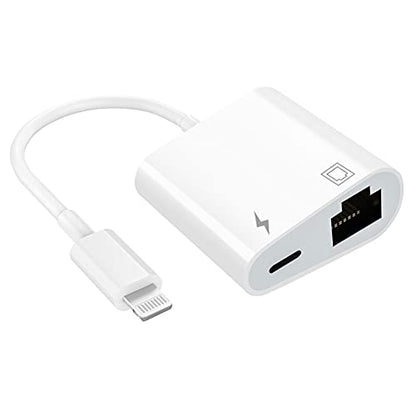 Apple MFi Certified Lightning to Ethernet Adapter - 2 in 1 RJ45 Ethernet LAN Network Adapter with Charge Port for iPhone/iPad/iPod, Plug and Play, Supports 100Mbps Network | Apple MFi Certified, RJ45 Ethernet Adapter with Charge Port for iPhone/iPad/iPod,
