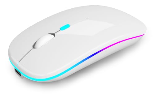 AIKOKOK Wireless Bluetooth Mouse, Rechargeable, Dual Mode Bluetooth 5.2 & 2.4G USB, LED Lights, Slim, Silent, Portable Computer Mouse for Laptop, PC, MacBook, iPad, Tablet (Pearl White) - color: Pearl White