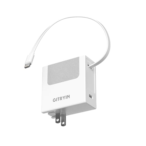 Portable Phone Charger Block, Retractable Wall Charger with 33.5in Retractable Lightning Cable, 40W Fast Charging Block with USB C Port, Power Adapter with Foldable Plug for iPhone14/13/12 - color: White, size: Lightning Cable with Type C Port