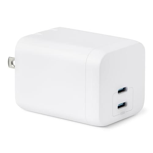 Amazon Basics 65W Fast Charging GaN USB-C Wall Charger, 2-Port for Laptops, Tablets, Phones, Compact Travel-Friendly Size, White - color: White, style: 65 W Two Port