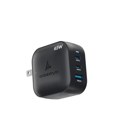 65W GaN Charger, Wozoyo 2XType-C & USB-A Superfast 2.0 Charging, Compatible for iPhone 17/16/16 Pro Max/15 Series/iPad Pro, Smartphones, Tablets and More, PD/PPS/QC 3.0,Compact Foldable Plug