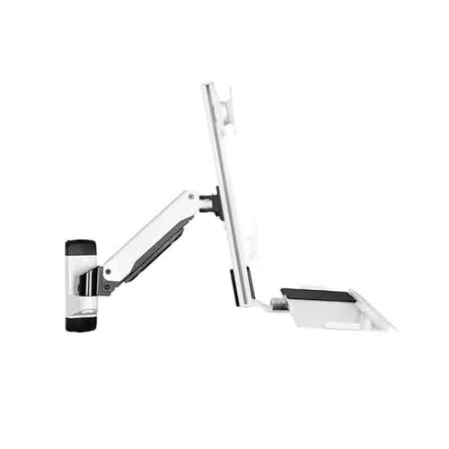 Monitor Stand- White Single Arm Single Screen with Engineered Tray Wall Mount Monitor Stand for 15-27 Inch Screens Adjustable Desk Mount