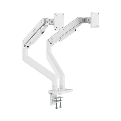 MSI MAG MT201DW - Premium Heavy Duty Dual Monitor Stand Arms, 17-45" Support, VESA Compatible, Adjustable Spring Assisted Mount, 44 lbs per Screen, Clamp & Grommet, Quick Release Plate - White - color: White