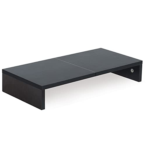 TEAMIX 20 Inch Monitor Stand Riser for Desk, Wood Computer Stand, Black | Fits Laptop, Printer, TV, PC Tower, Full Keyboard Storage Underneath, Ergonomic, Desk Organizer for Home Office, Gaming Setup - color: Black, size: 20 inch