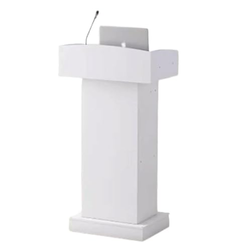 Wooden Podium Stand with Spacious Drawer for Conferences, Lightweight Square Lectern, Open Storage Laptop Desk, Multi-Use Standing Lectern for Events and Presentations - color: White
