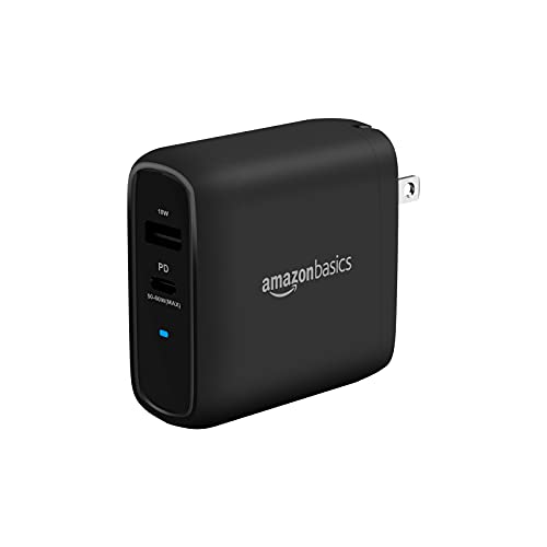 Amazon Basics 68W Two-Port GaN Wall Charger with 1 USB-C (60W) & 1 USB-A Ports (18W) with PD for Laptops, Tablets & Phones (iPhone 16/15/14/13/12/11/X, iPad, MacPro, Samsung, More), Non-PPS, Black - color: Black, style: 68W (1 USB-C + 1 USB A)