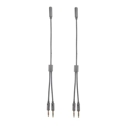 Vaguelly 2-Pack 3.5mm Headset Splitter Cable for Laptop and Mobile Dual Function Microphone and Audio Adaptor for Headphones Compatible TRRS Devices Grey