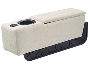 Multifunctional Sofa Armrest, Couch Armrest with Wireless Charge Stand, Removable Couch Caddy with Storage,Including LED Reading Light - color: Almond, size: Fabric-1 CUP