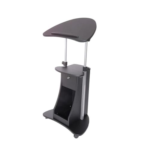Scranton & Co Sit-to-Stand Rolling Laptop Cart, Adjustable Height 31.5-45.5 in, Black MDF and Steel with Storage Compartments, Tilting Panel, Locking Casters, Mobile Office or Classroom Desk