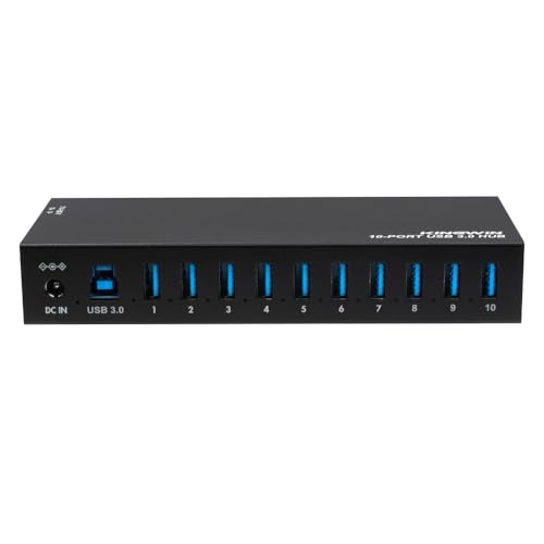 Kingwin Industrial USB 3.0 Hub 10-Port, Heavy-Duty Metal Mountable USB Hub with Power Adapter, 5Gbps SuperSpeed Powered USB Splitter for PC, Laptop, Mac, POS Systems & Factory Automation - size: USB 10-PORT
