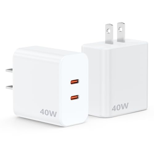 USB C Charger Block, 40W Dual Port Fast Charger 20W Type C Charging Block 3.1A USB Wall Charger Dual Port PD+QC Charging Cube for iPhone 15 16 14 13 12 11 Pro Max XS, iPad, Samsung Phone, Tablet - color: White