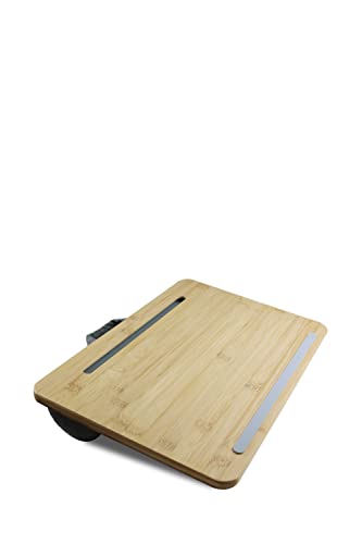 PEPE Mobility Wooden Portable Lap Laptop Desk with Pillow Cushion, Fits up to 15.6 inch Laptop, with Anti-Slip Strip and Handle, Natural Bamboo