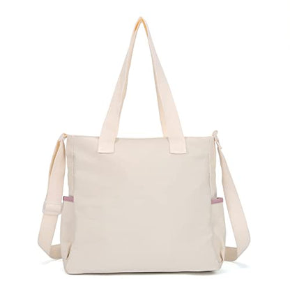 Phaoullzon Cute Messenger Bag Kawaii Crossbody Purse for Teen Shoulder Tote | Gifts for Girls/ Women, Nylon Japanese College Satchel Travel Work Gym Handbag - color: Beige1, style: Large(could Fit 14" Laptop)