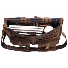 Leather briefcase 18 inch laptop messenger bag for men and women best satchel office bag - color: Brown, size: 18 inch