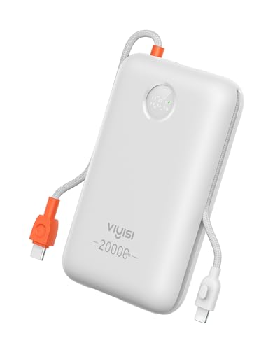 VIYISI Portable Charger 20000mAh 30W Fast Charging, White Aesthetic Power Bank with Built-in USB C & Lighting Cables, Compact Battery Pack Compatible with iPhone 17 16 15 Pro Max, iPad, Travel - color: White
