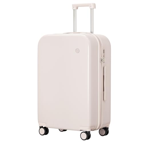 mixi Luggage Suitcase with Spinner Wheels, Hardside Rolling Suitcase PC with Cover & TSA Lock Lightweight Travel Case 24in Checked in, Off White（Slight Pink） - color: Off White(Slight Pink), size: 24in Checked in