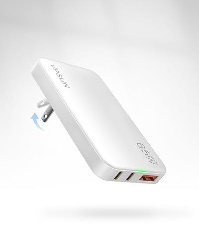 65W GaN USB C Wall Charger Block,3 Port Ultra Thin Flat USB-C Charging Plug,Foldable USB Power Adapter for MacBook,iPhone 15/16,Samsung (White) - color: White