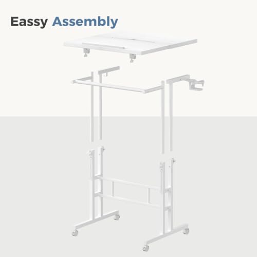DUMOS Rolling Standing Desk, Sit Stand Desk, Computer Cart | Manual Height Adjustable, Split Top Mobile, Laptop Workstation, Portable Home Office, Walking Pad Study Surface, White - color: White