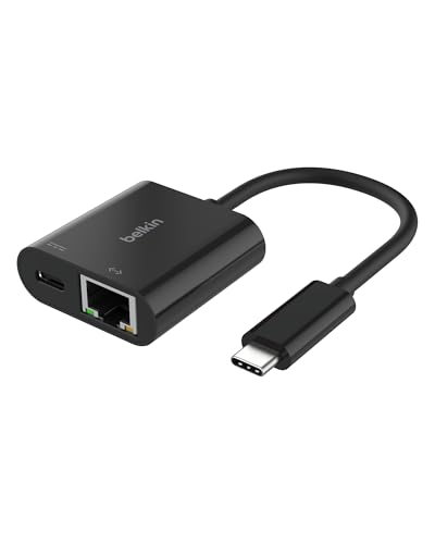 Belkin Connect USB-C to Ethernet + Charge Adapter 100W w/Gigabit Ethernet Port and USB-C Port - 1000Mbps for Fast Internet Connection - Compatible with iPhone 17, Samsung Galaxy S26, & More - style: Ethernet + Charging (100W)
