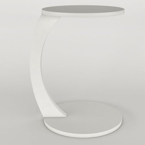 C Shaped End Table for Couch Small Places, Space Saver Round Side Table for Sofa and Bedside with Wheel, Coffee and Eating Snack Time Tray for Living Room, Office (White) - color: White